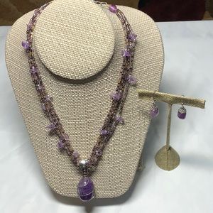 Park Lane Necklace and earring set Purple Stone Silver